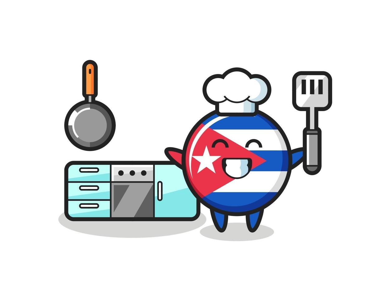 Kuba-Flaggenabzeichen-Charakterillustration, während ein Koch kocht vektor