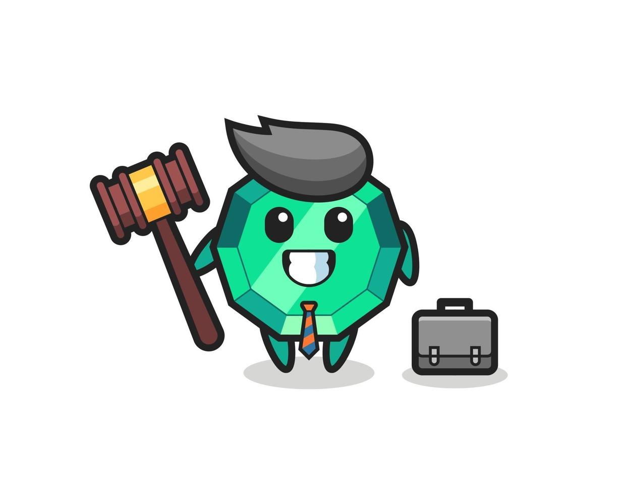 illustration av smaragd ädelsten maskot som advokat vektor