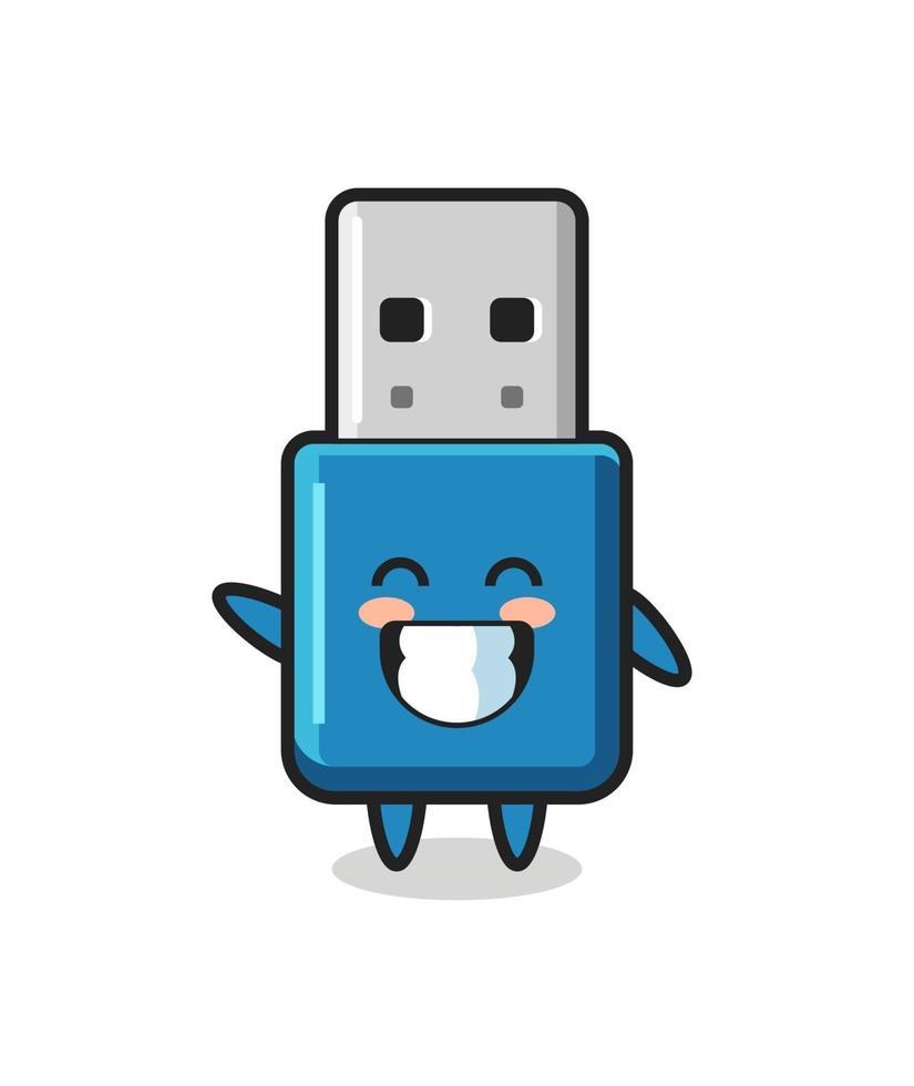 USB-Cartoon-Figur mit USB-Stick, die eine Welle mit der Hand macht vektor