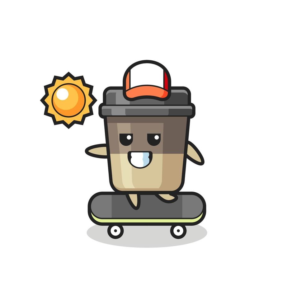 kaffekopp karaktär illustration rida en skateboard vektor