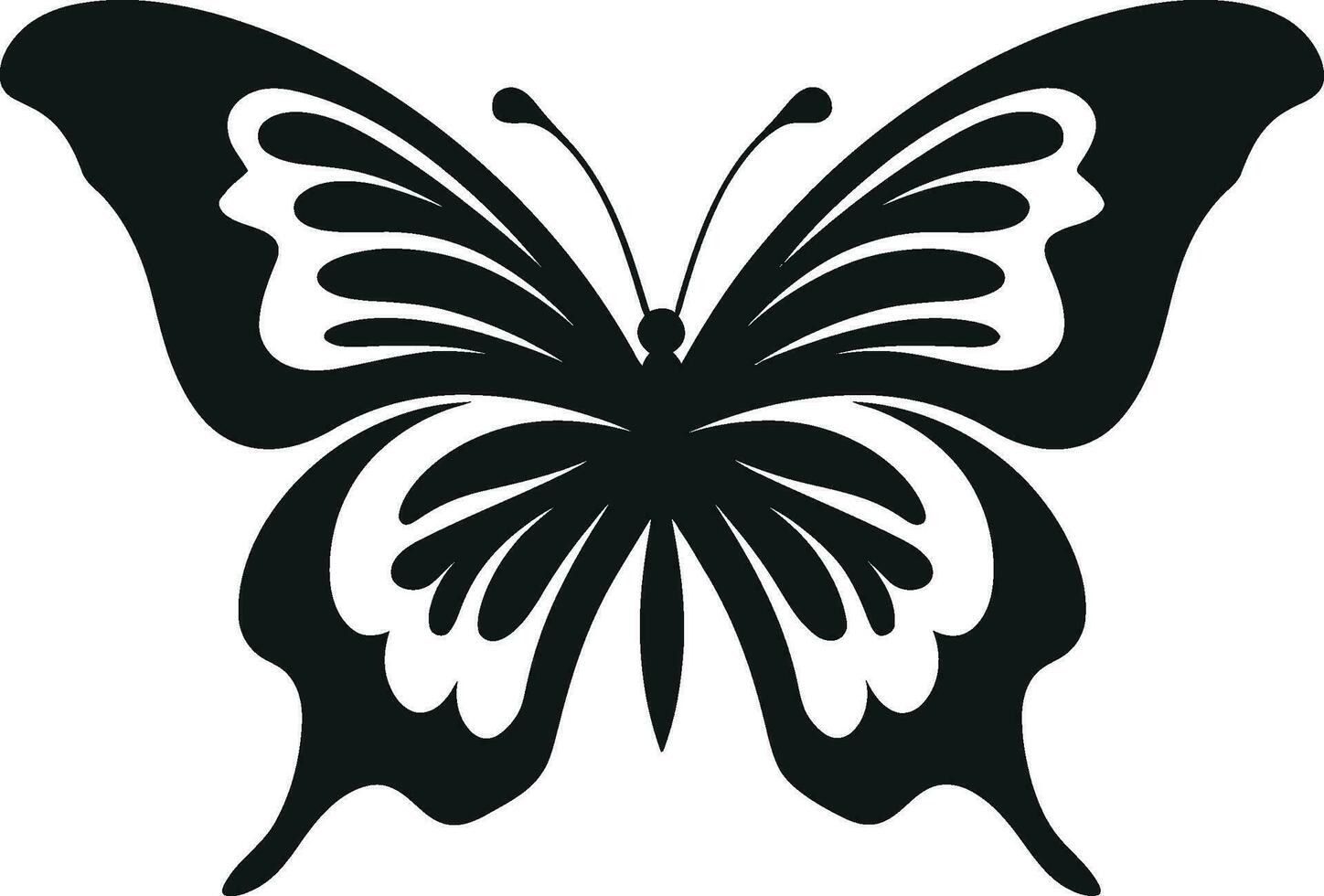 geflügelt Kompliziertheit elegant Schmetterling Emblem Eleganz im Flug schwarz Schmetterling Symbol vektor