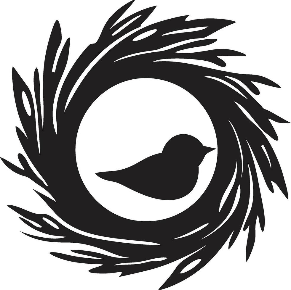 anmutig Schutz im schwarz Vogel Nest Design Eleganz im einfarbig noir Nest Symbol vektor