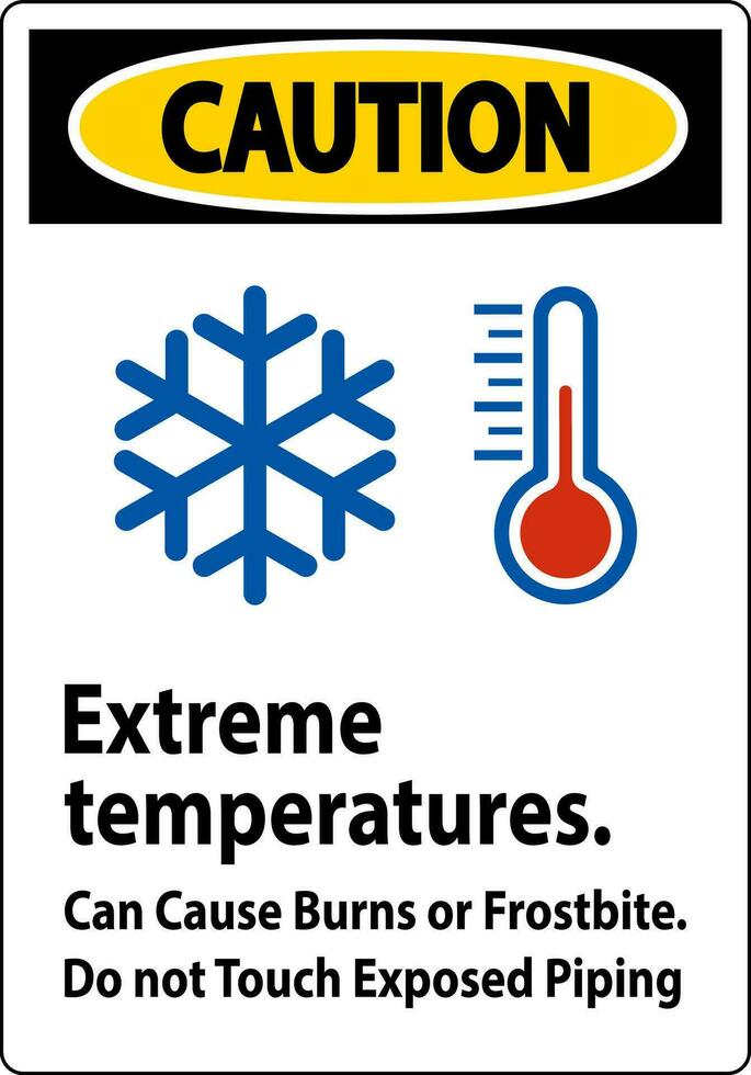 Vorsicht Zeichen extrem Temperaturen, können Ursache brennt oder Erfrierung, tun nicht berühren ausgesetzt Rohrleitungen vektor