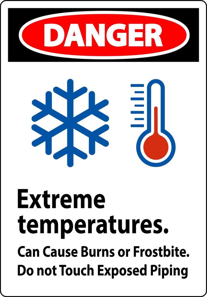 Achtung Zeichen extrem Temperaturen, können Ursache brennt oder Erfrierung, tun nicht berühren ausgesetzt Rohrleitungen vektor