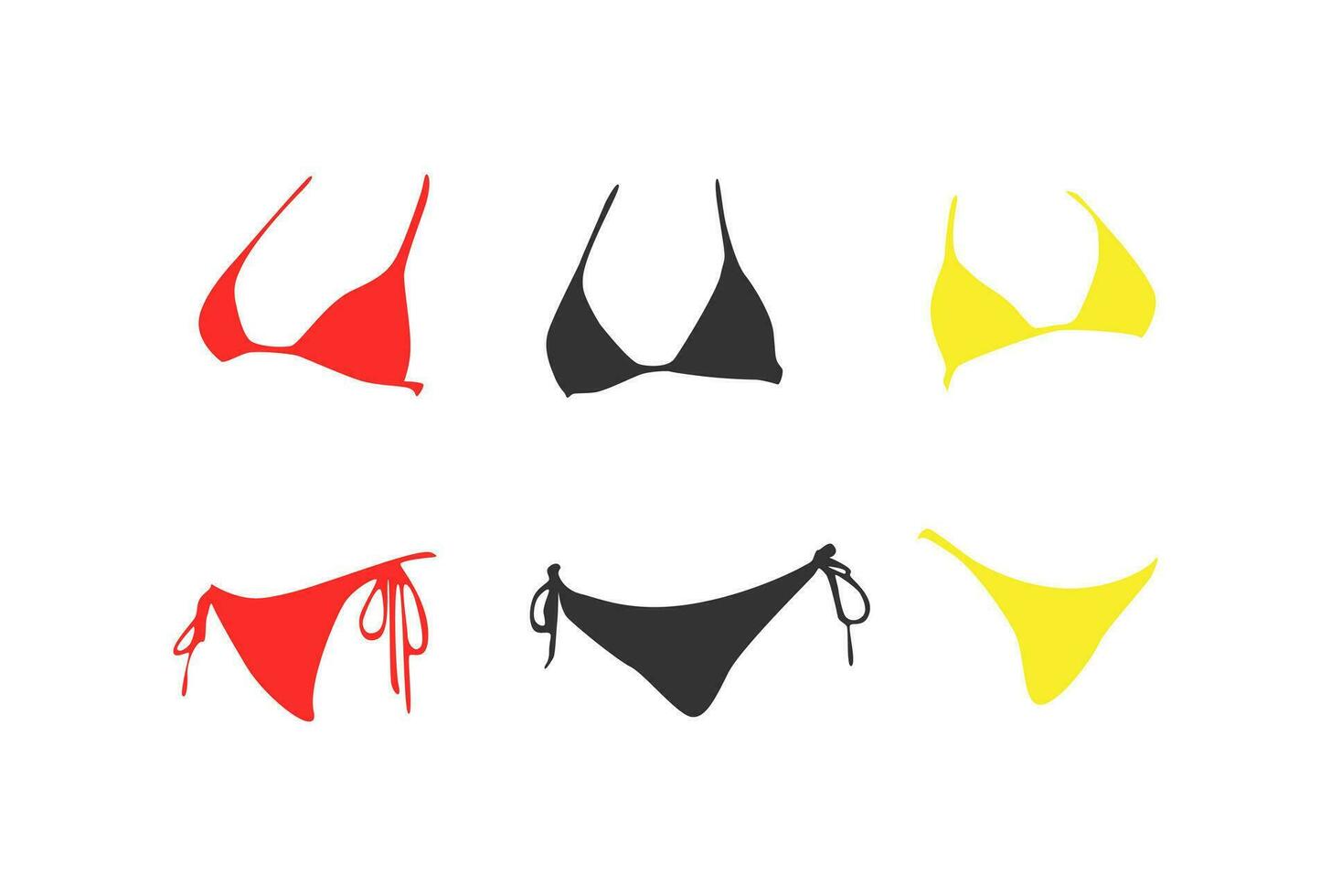uppsättning av tre bikini, badkläder. sommar, simning, strand, mode begrepp. platt vektor illustration.