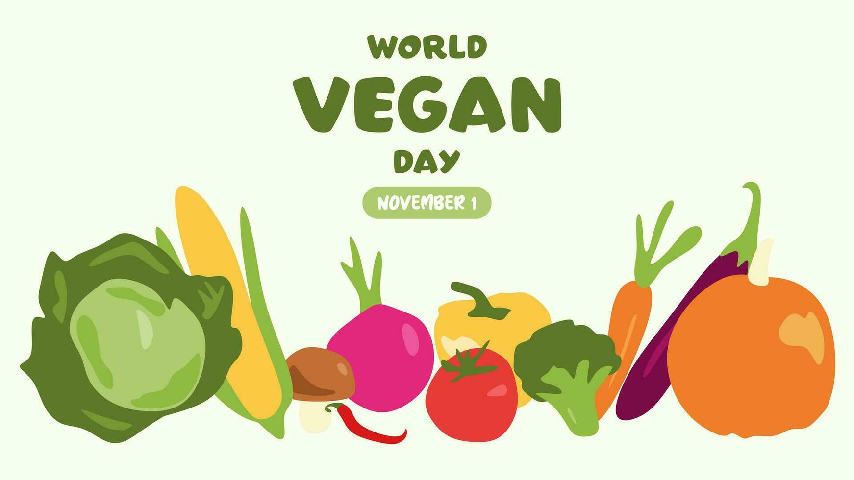 värld vegan dag. november 1 firande. lämplig för affischer, banderoller, hälsning kort, social media inlägg. platt vektor illustration.