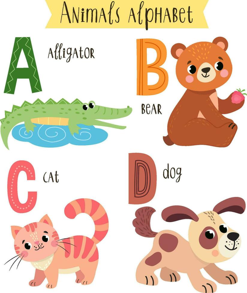 vektor illustration av söt djur från en till z. barns alfabet i bilder.