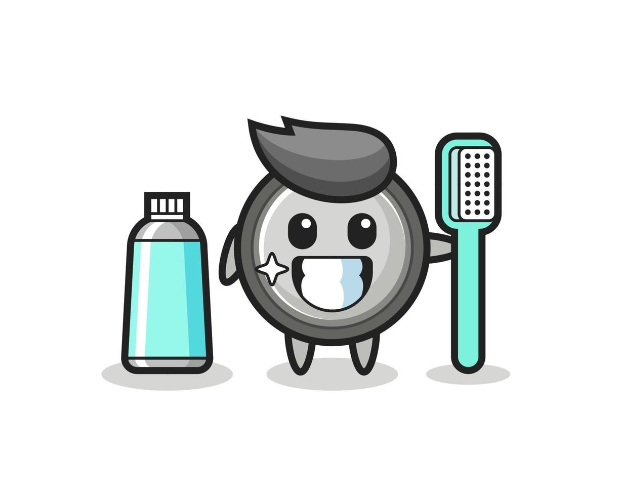 maskot illustration av knappcell med en tandborste vektor