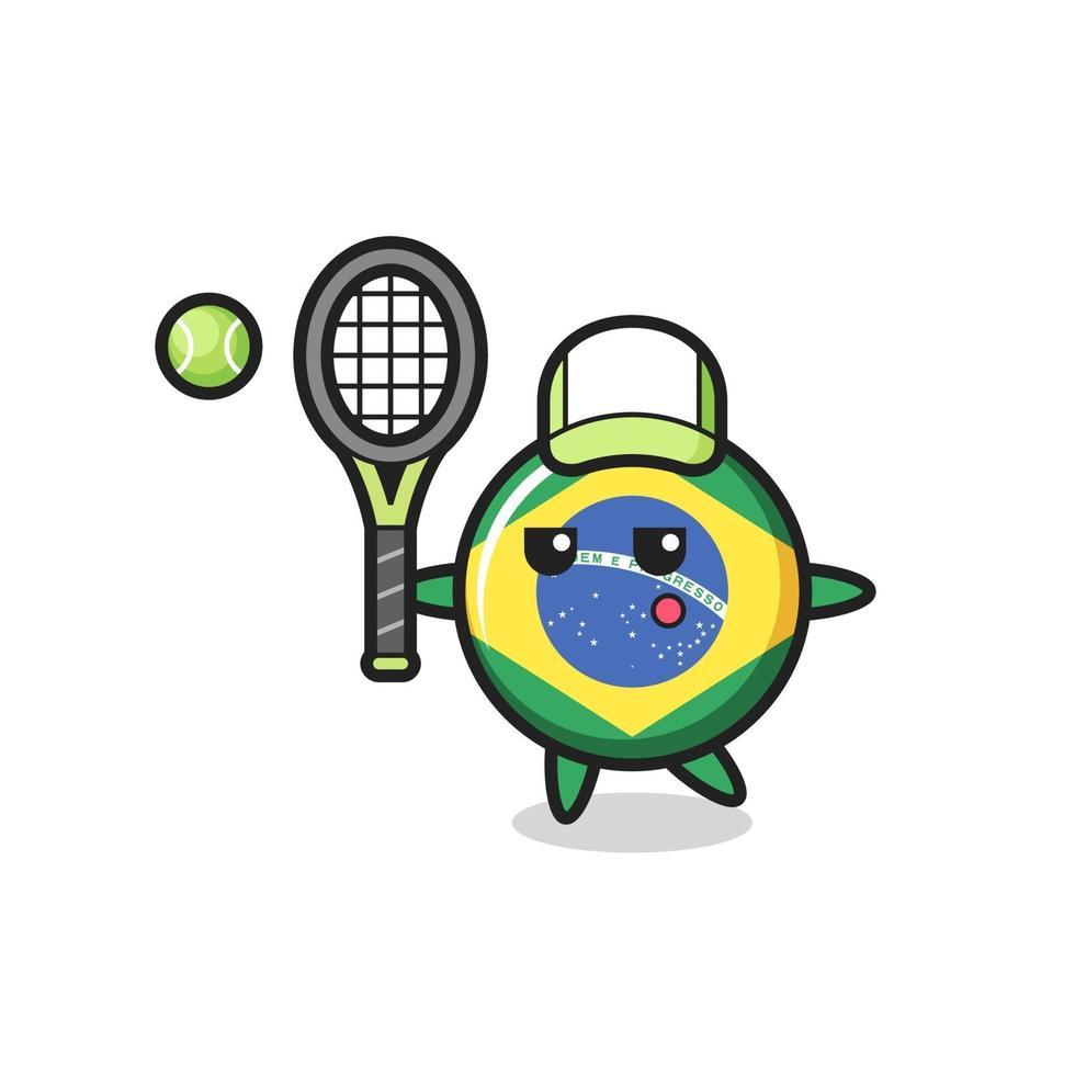 Zeichentrickfigur des brasilianischen Flaggenabzeichens als Tennisspieler vektor