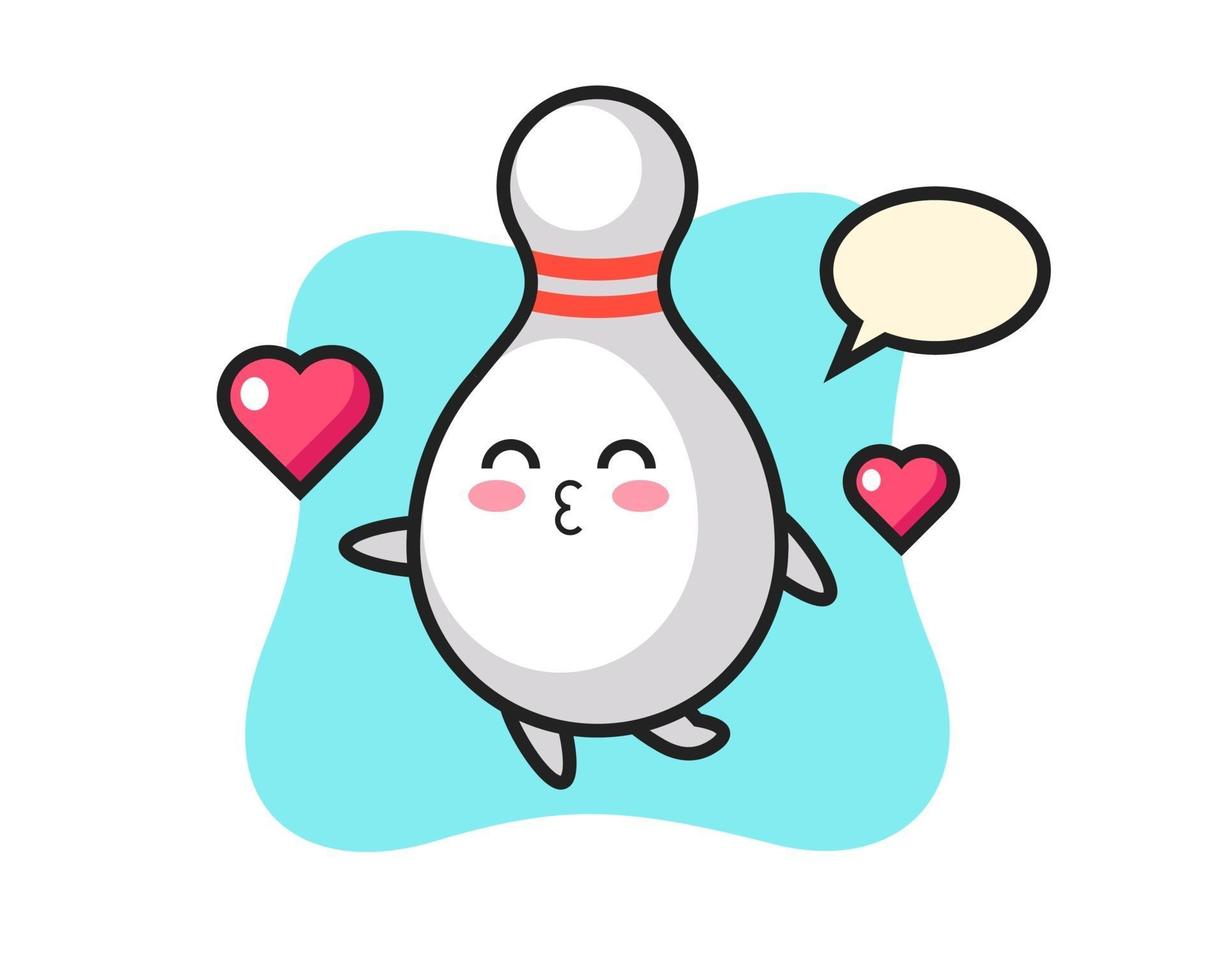 Bowling-Pin-Charakter-Cartoon mit küssender Geste vektor