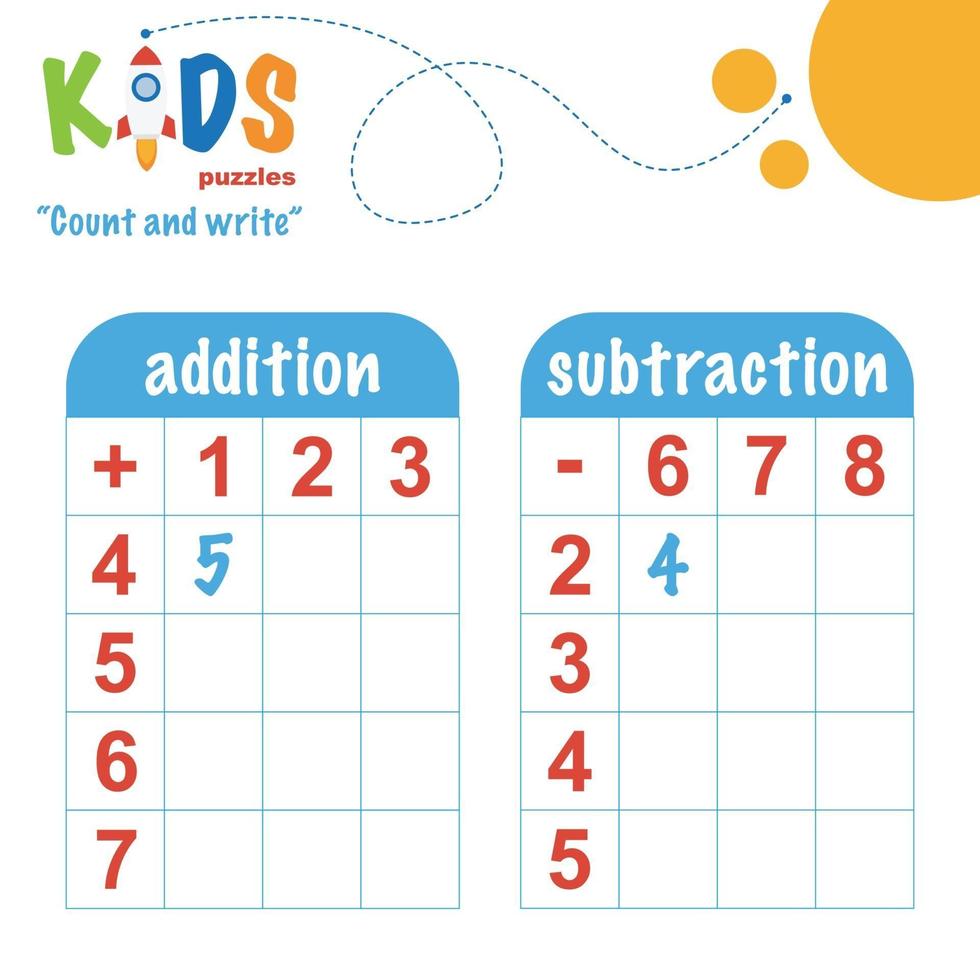 zählen und schreiben, druckbares Mathe-Arbeitsblatt vektor
