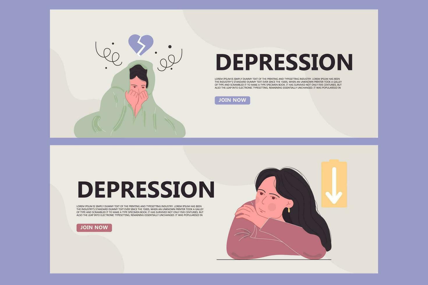 Depression Banner Satz. das Konzept von mental Gesundheit vektor