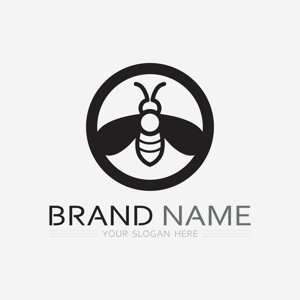 Biene und Honig Logo Vektor Design und Insekt Tier Illustration