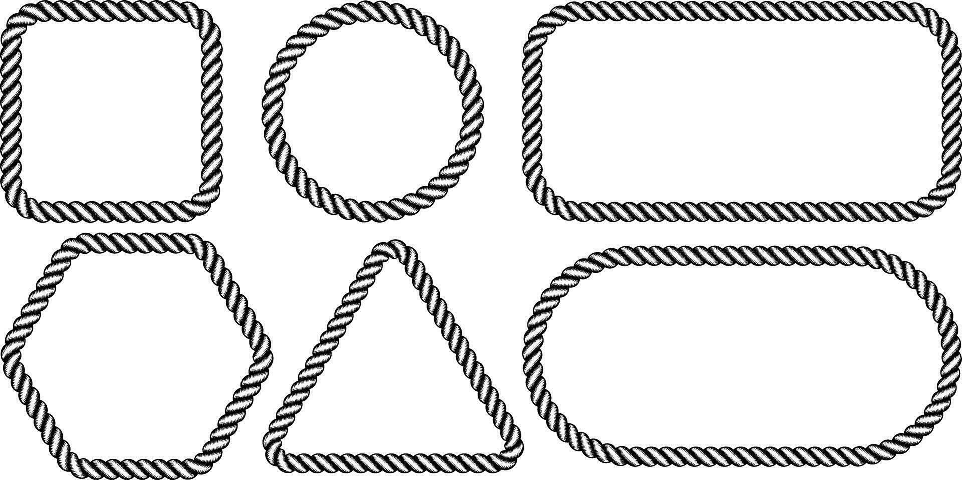 schwarz Weiß Grunge Seil Rahmen einstellen vektor
