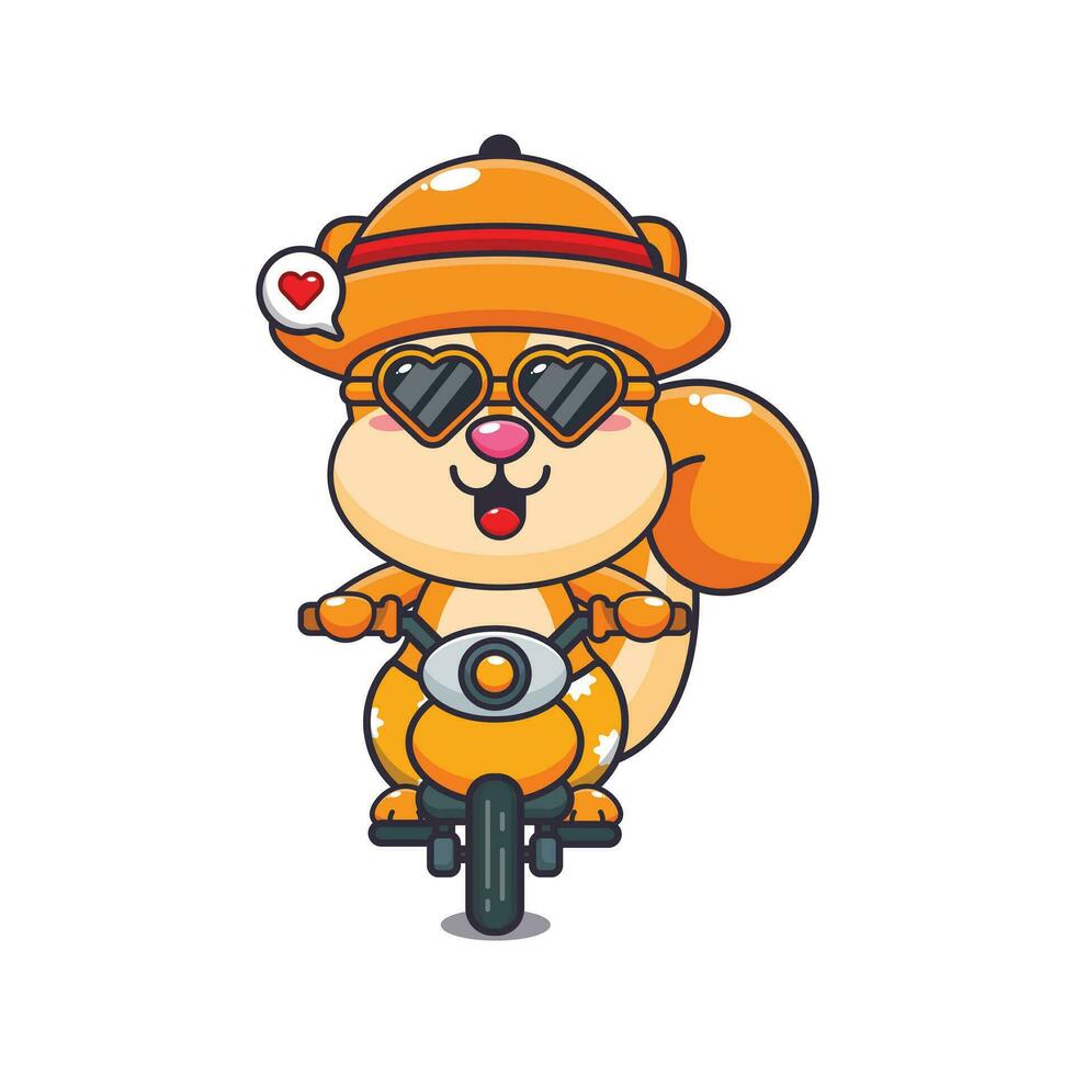 cool Eichhörnchen mit Sonnenbrille Reiten ein Motorrad im Sommer- Tag. süß Sommer- Karikatur Illustration. vektor