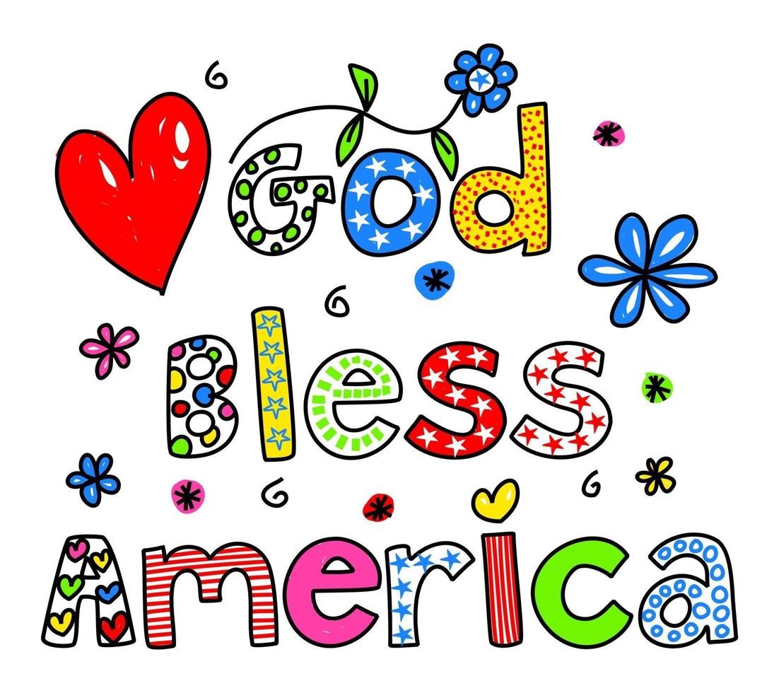gud välsigna Amerika doodle text vektor