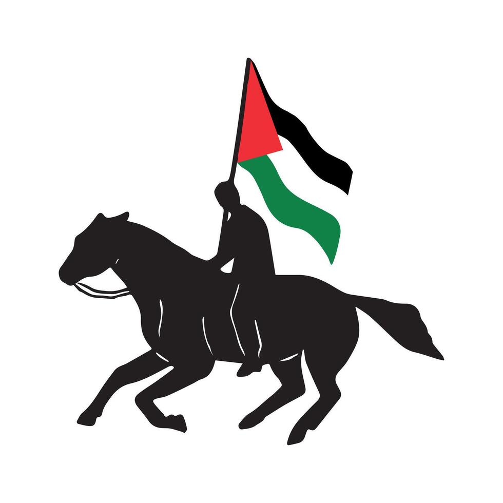 Palästina Flagge auf Reiten Pferd Silhouette vektor