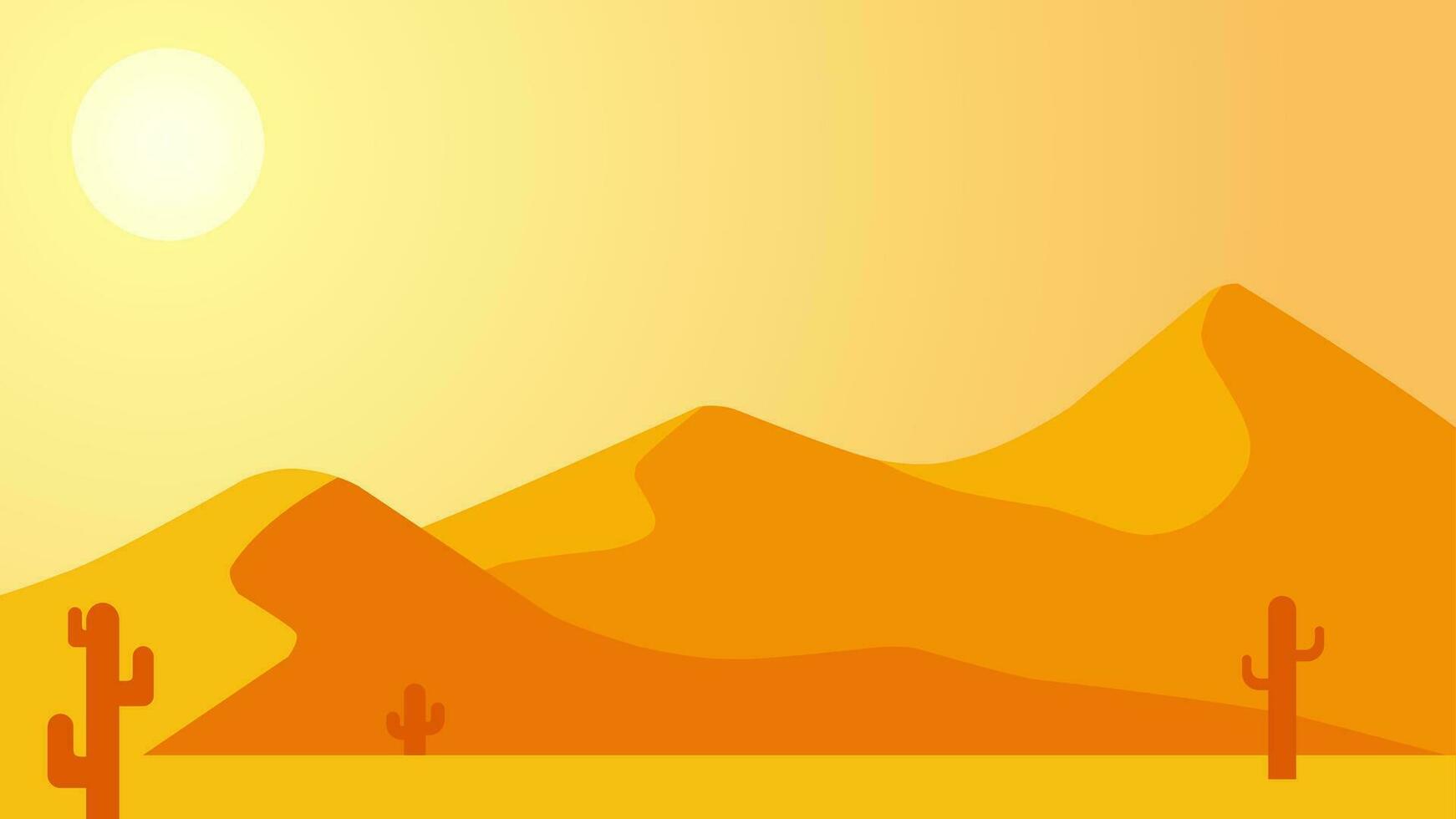 Wüste Landschaft Vektor Illustration. Sand Wüste Landschaft mit Hitze Sonne und Kaktus. subtropisch Wüste Landschaft zum Hintergrund, Hintergrund oder Landung Seite