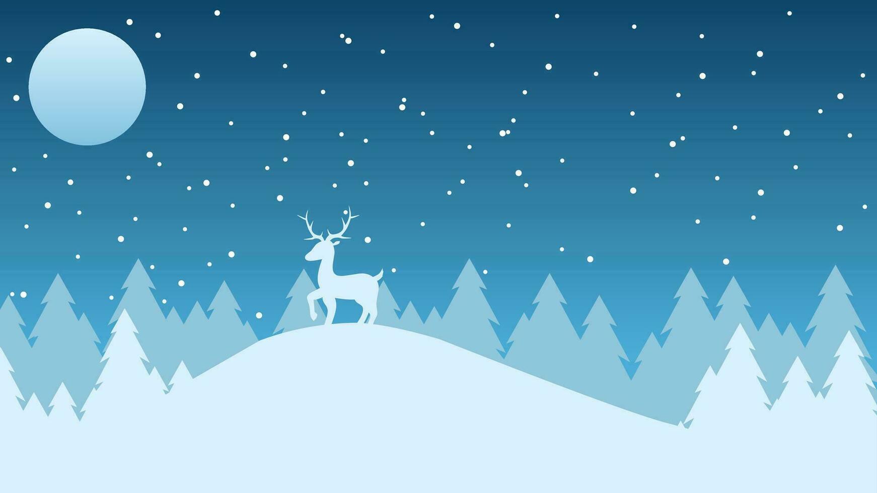 vinter- landskap vektor illustration. vinter- silhuett med ren och tall skog på de snö kulle. silhuett av kall säsong för bakgrund, tapet eller landning sida