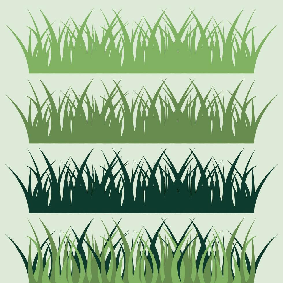 einstellen von Silhouetten von Grün Gras im eben Stil. vektor