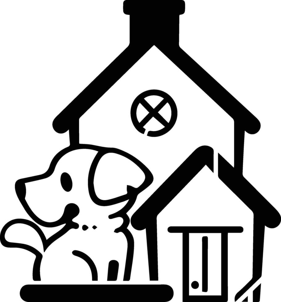 hus av hundar och katter logotyp i djur- klinik begrepp i platt linje konst stil vektor