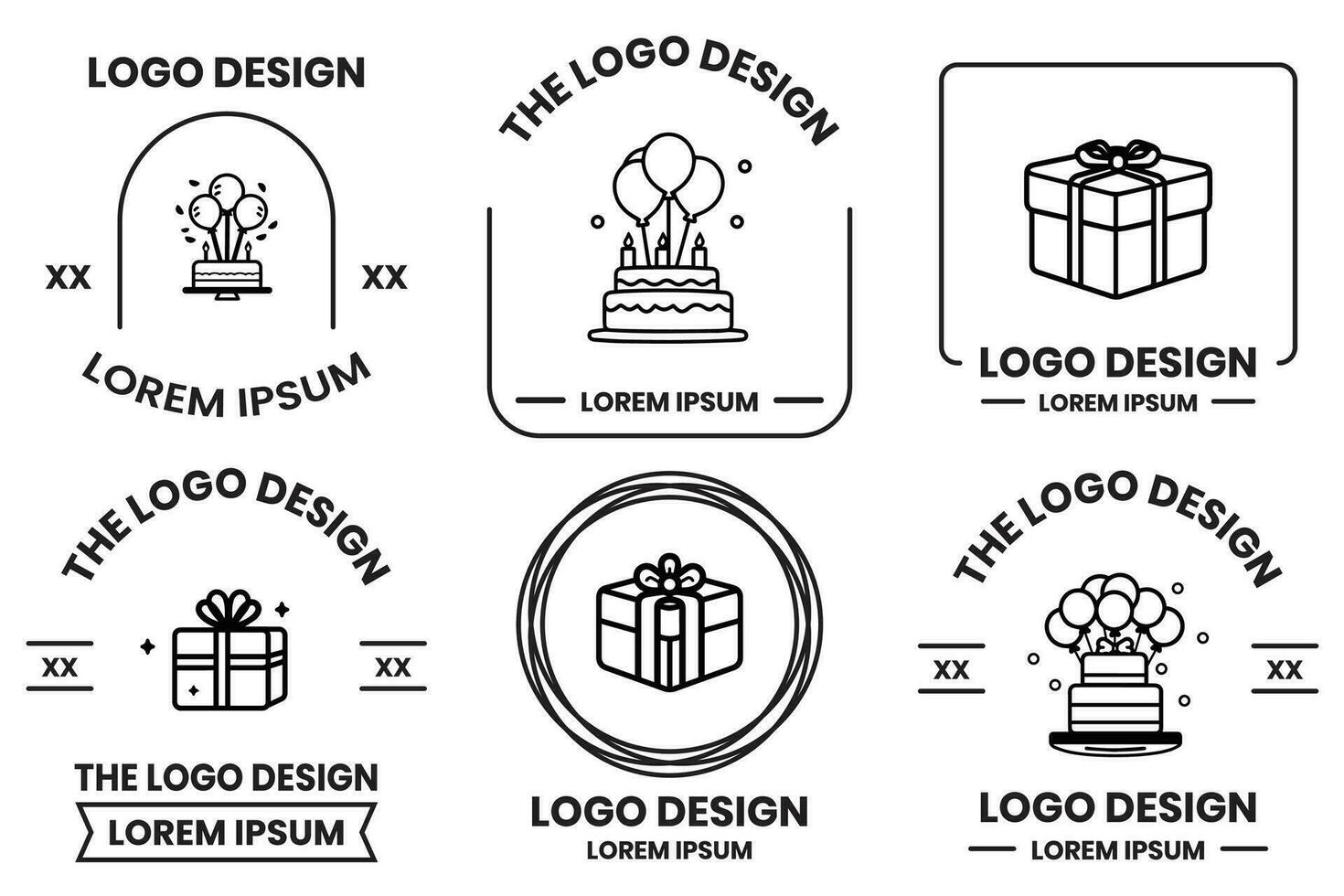 kaka och födelsedag logotyp i platt linje konst stil vektor