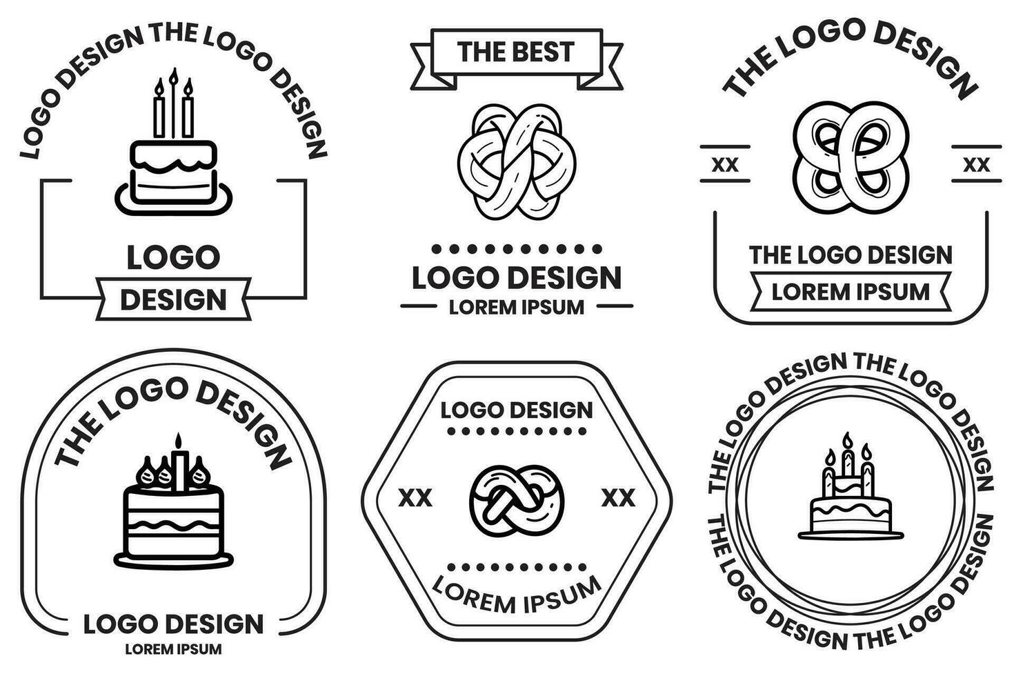 Kuchen und Brot Logo im eben Linie Kunst Stil vektor