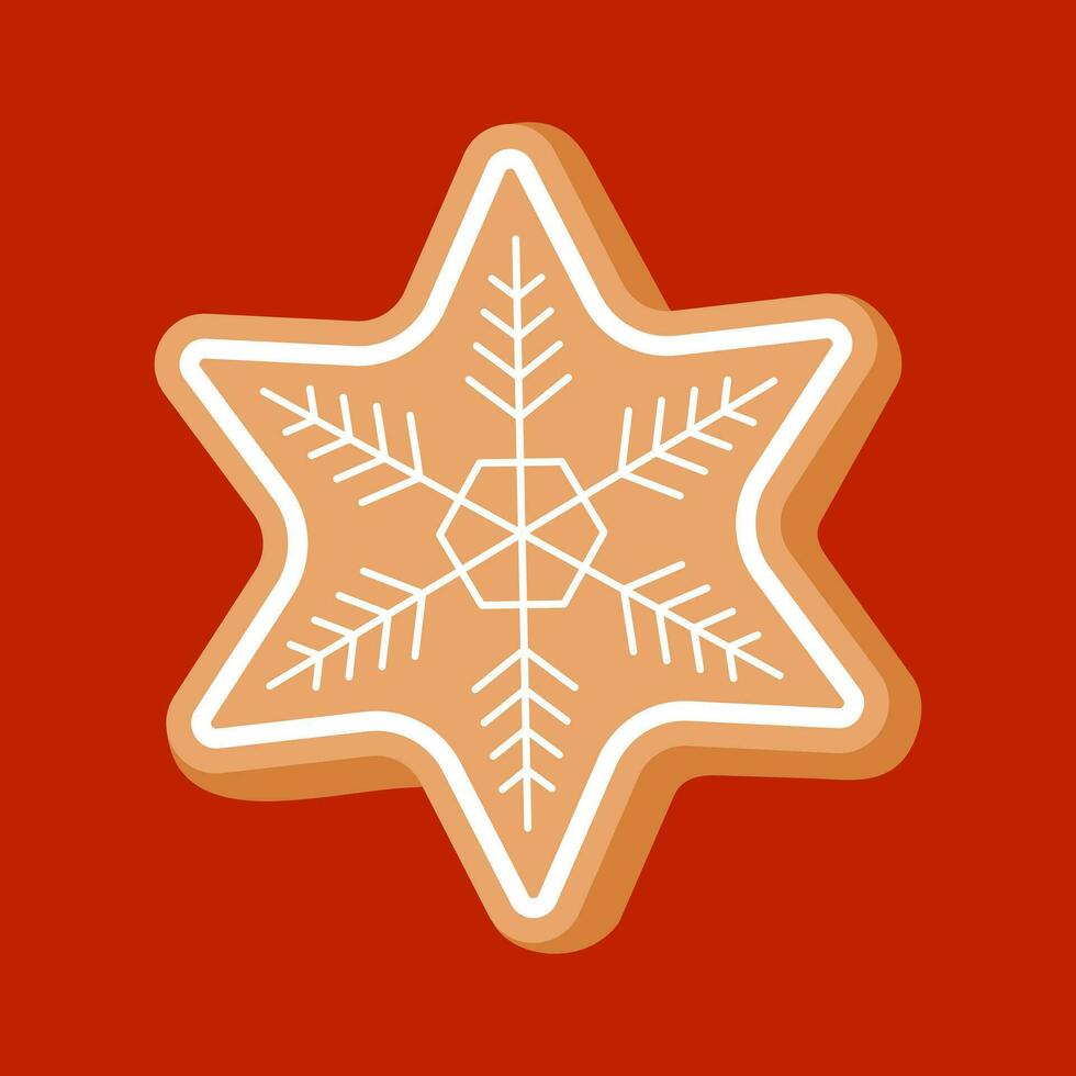 Clip Kunst Lebkuchen Weihnachten Star Plätzchen auf isoliert rot Hintergrund. Hand gezeichnet Element zum festlich Feier von Winter Feiertage, Weihnachten, Neu Jahr, zum Papier Kunsthandwerk, Scrapbooking oder Zuhause Dekor. vektor