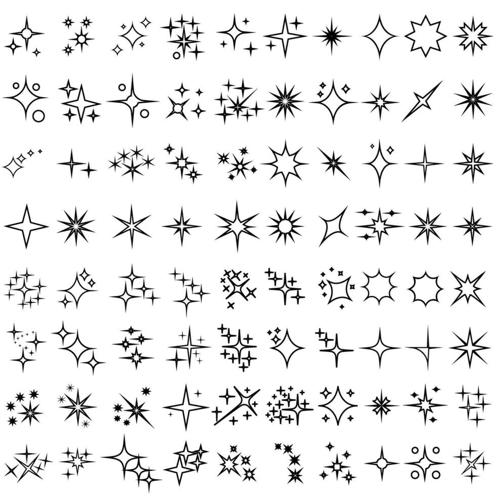 pärlar ikon vektor uppsättning. blinkande stjärnor illustration tecken samling. lysande brista symbol. stjärna logotyp.