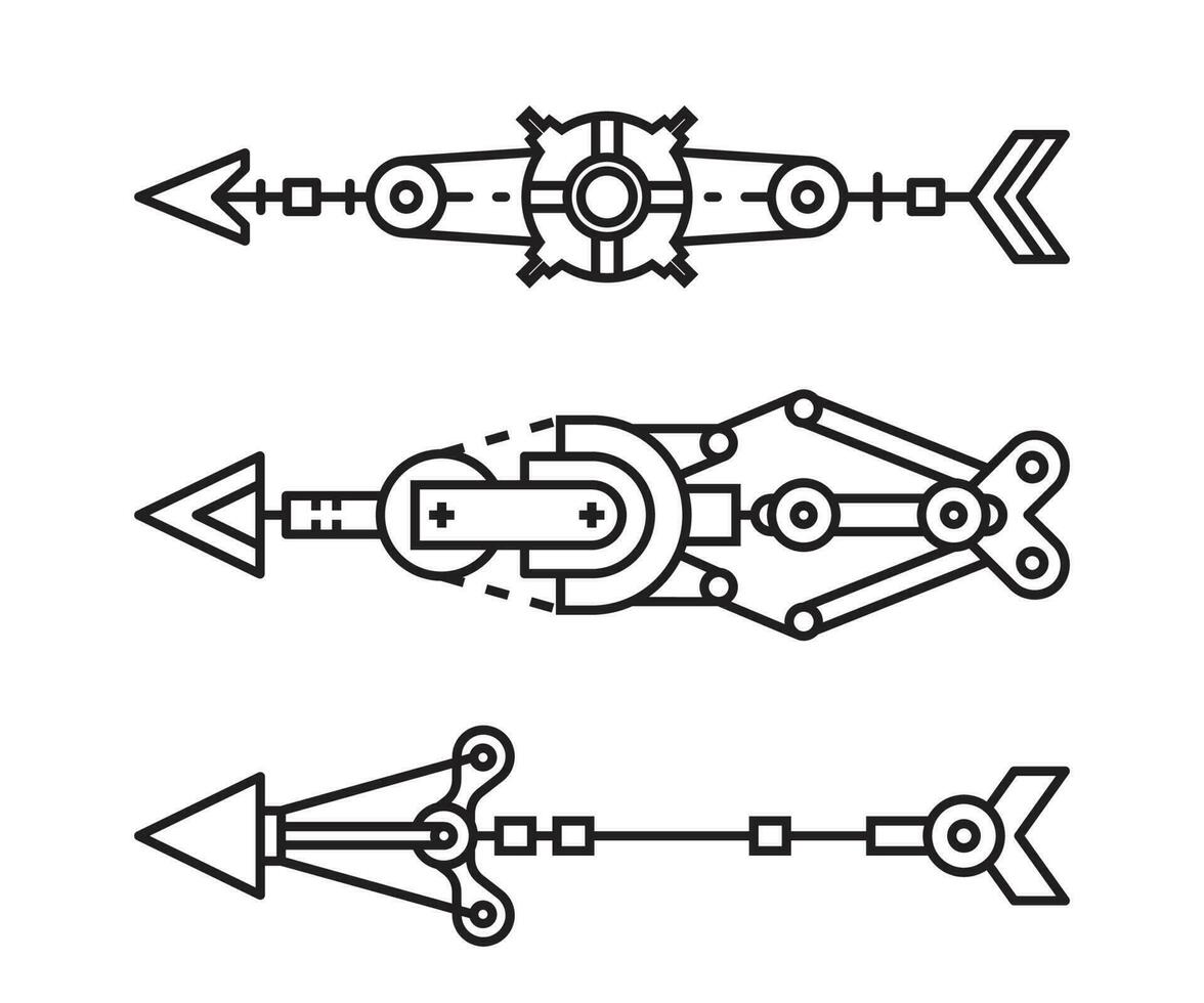 Pfeile Waffe einstellen Linie Vektor Illustration