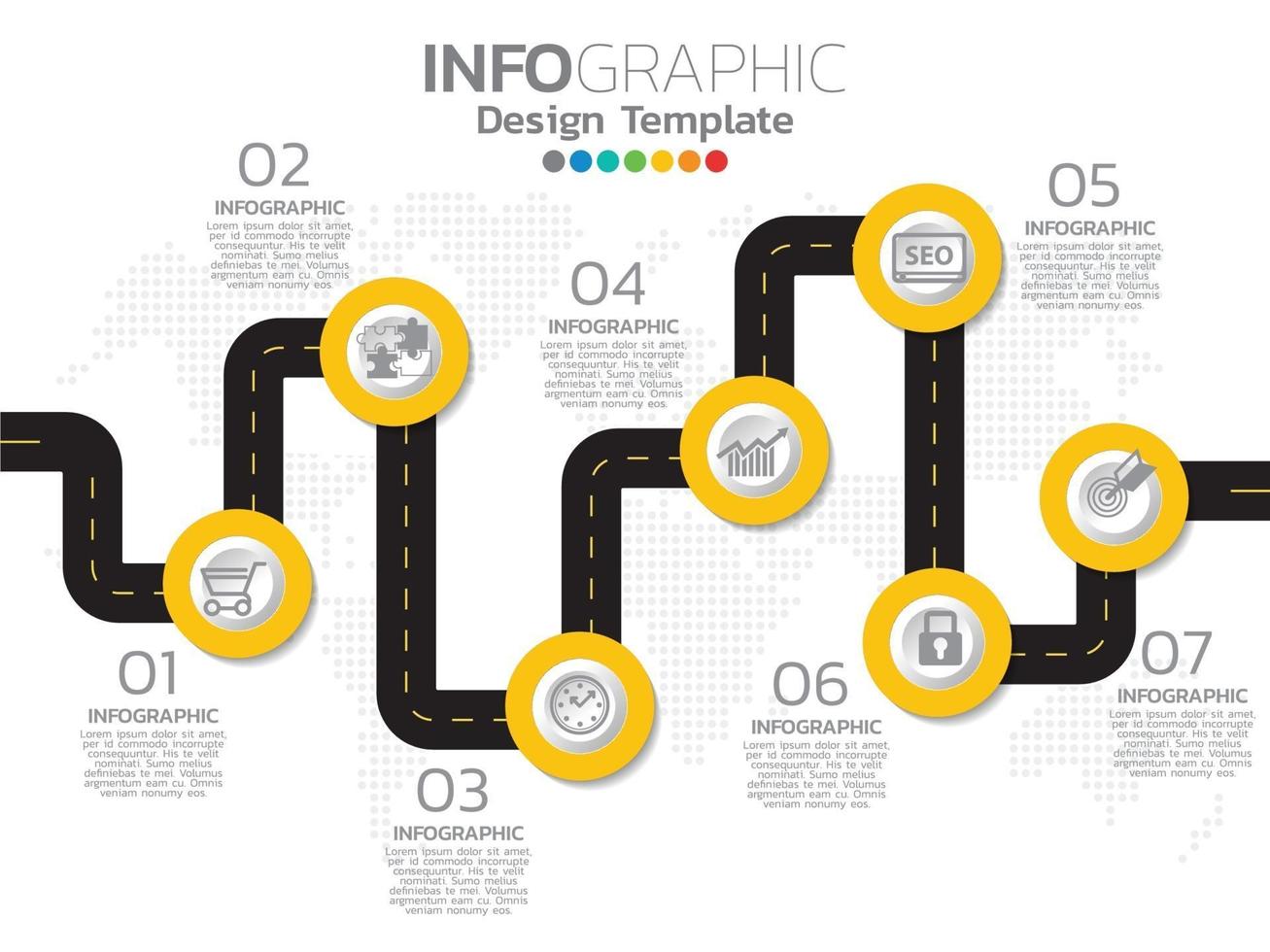 Infografik Template Design mit 6 Farboptionen. vektor