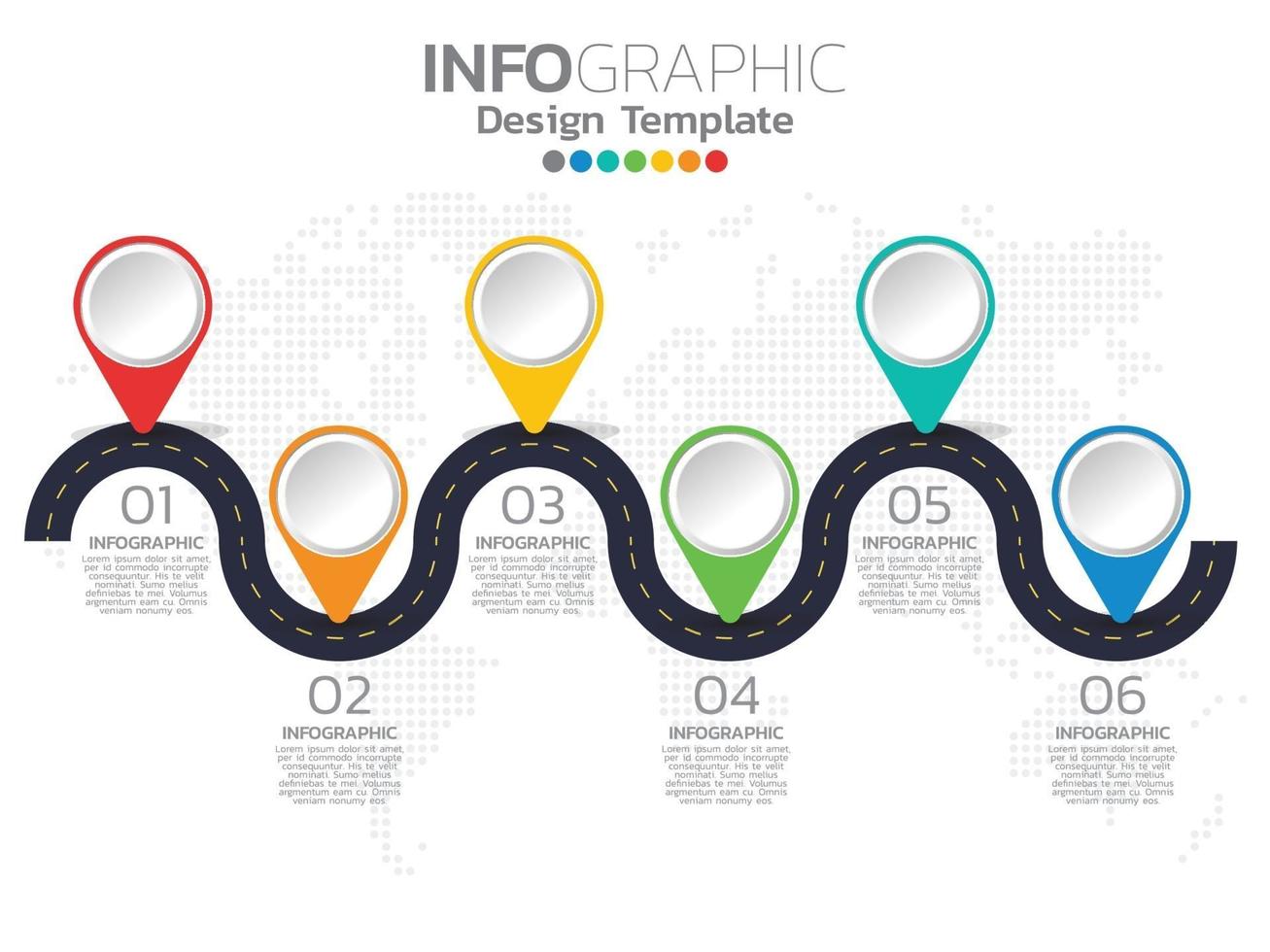 Infografik Template Design mit 6 Farboptionen. vektor