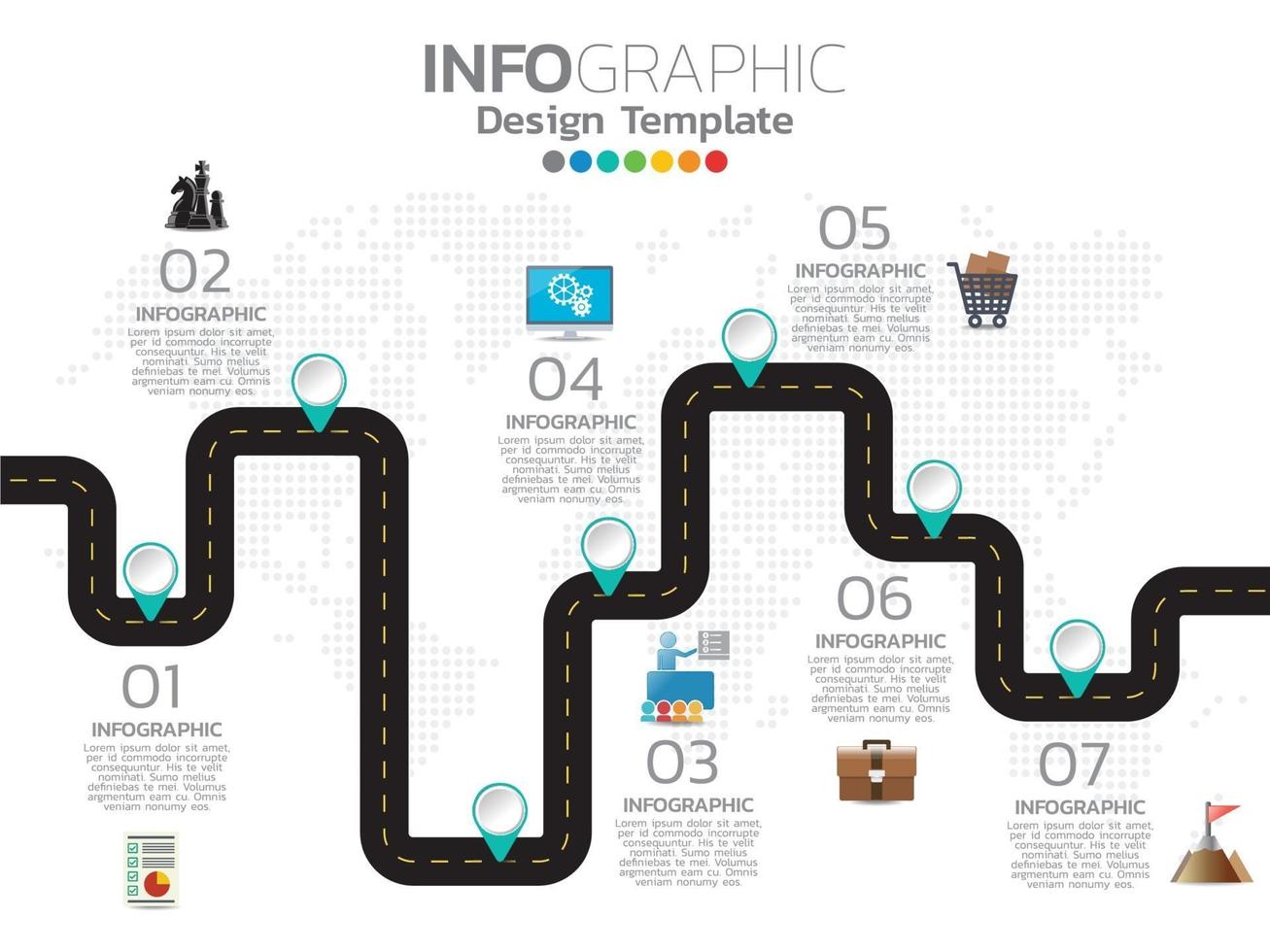 Infografik Template Design mit 6 Farboptionen. vektor