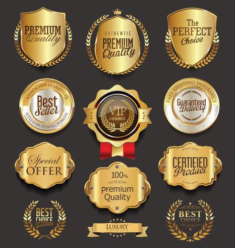 Lyx premium guld märken och etiketter vektor