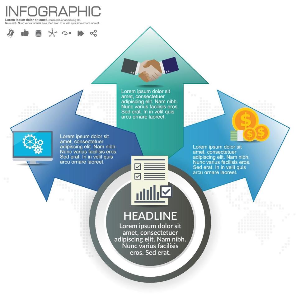 Business-Infografik-Vorlage mit 3 Optionen oder Schritten. vektor