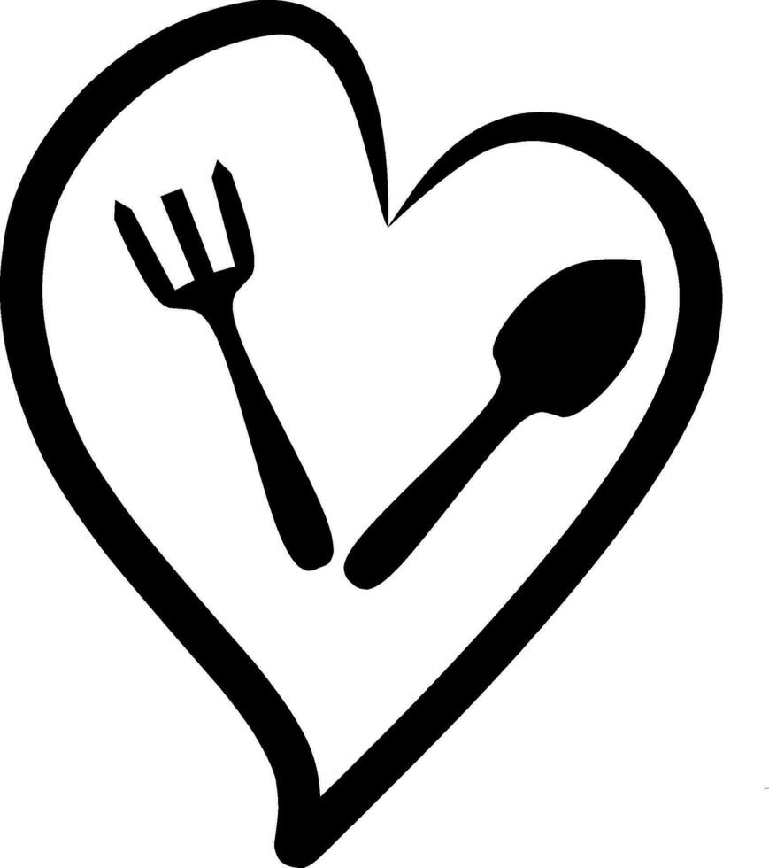 illustration av en sked och gaffel med en hjärta form i de mitten vektor