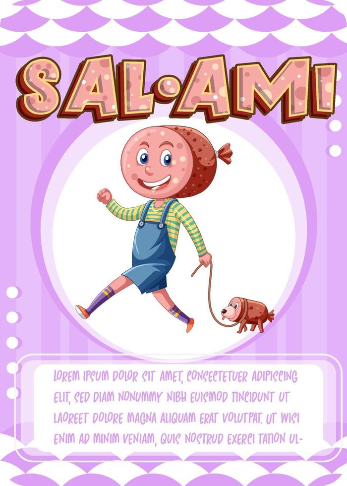 karaktärsspel kortmall med ord salami vektor