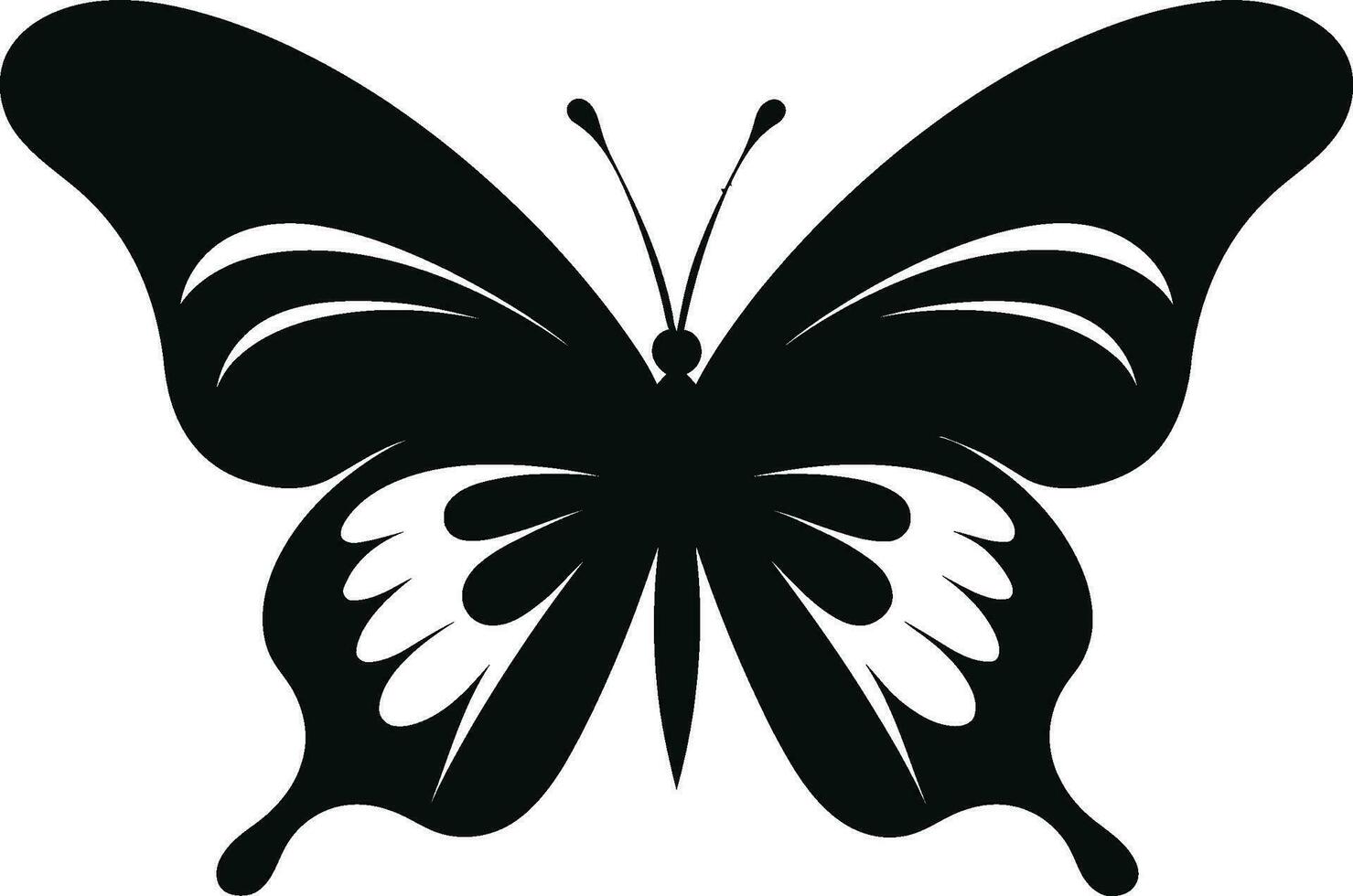 elegans i skuggor enfärgad fjäril emblem mystik av flyg svart fjäril ikon vektor