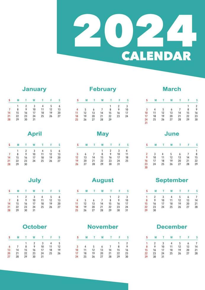 2024 år kalender i minimalistisk stil. vecka börjar på söndag. enkel vägg kalander mall a3 formatera vektor