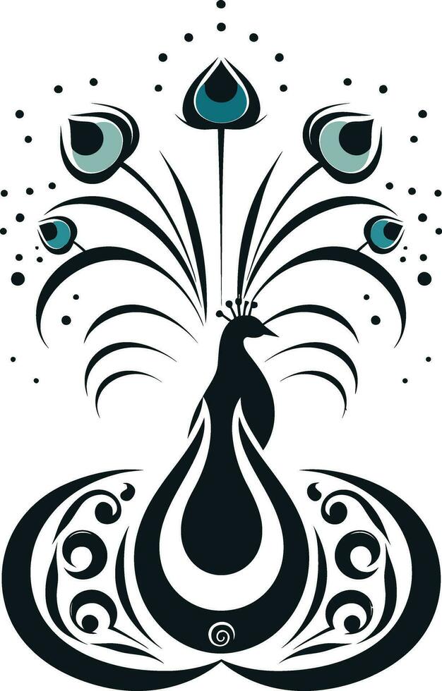 ebon elegans svart påfågel ikon design mystisk fjäderdräkt vektor påfågel logotyp
