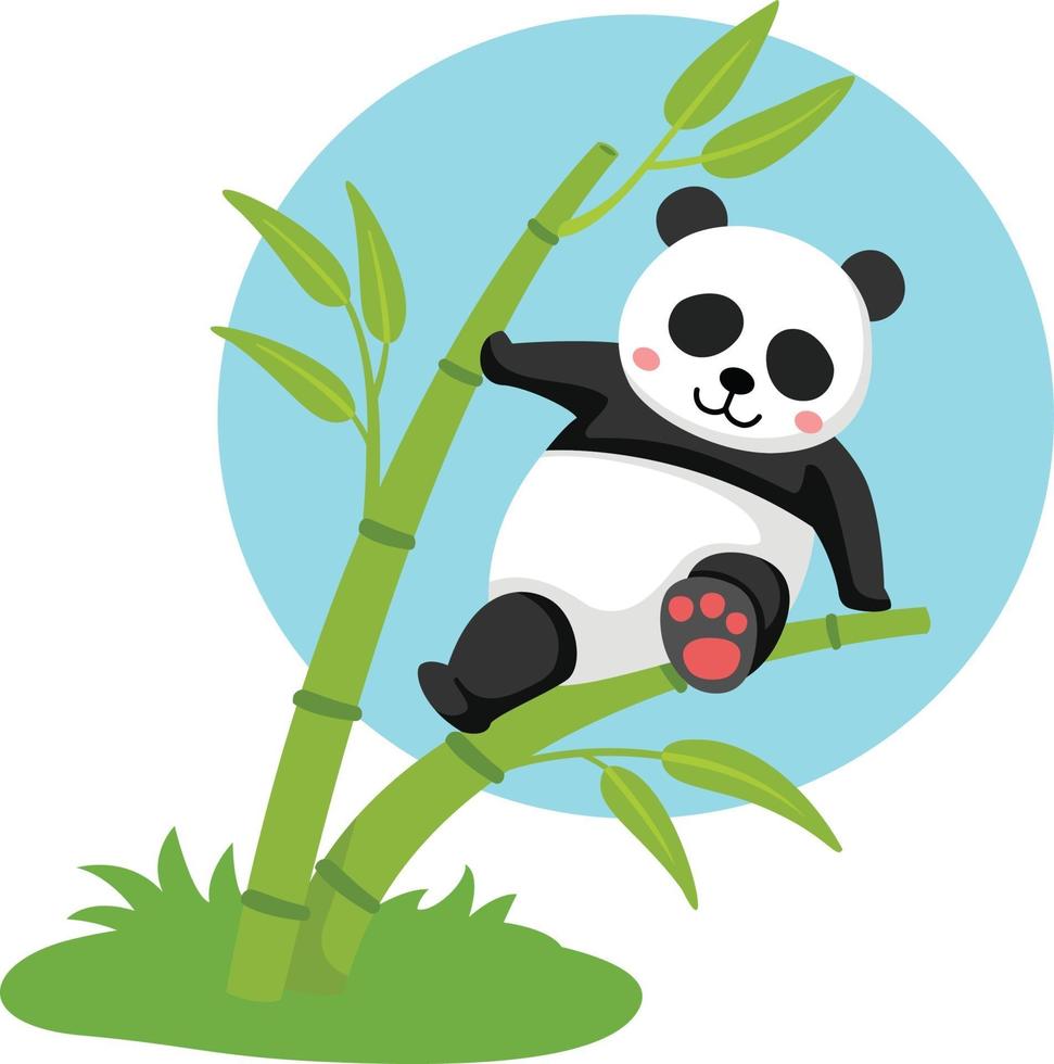 panda som hänger på bambuillustrationen, vektor