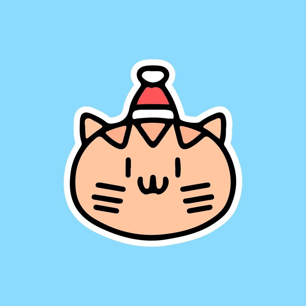 kawaii katze mit weihnachtsmützenaufkleber. Vektor-Illustration. vektor