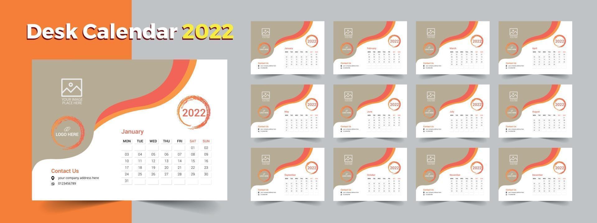 Kreativer Tischkalender 2022, Layout Tischkalender Vorlage vektor