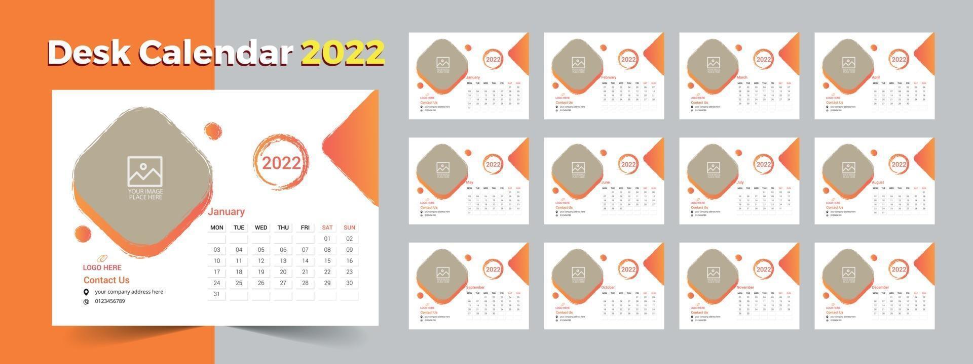 Kreativer Tischkalender 2022, Layout Tischkalender Vorlage vektor