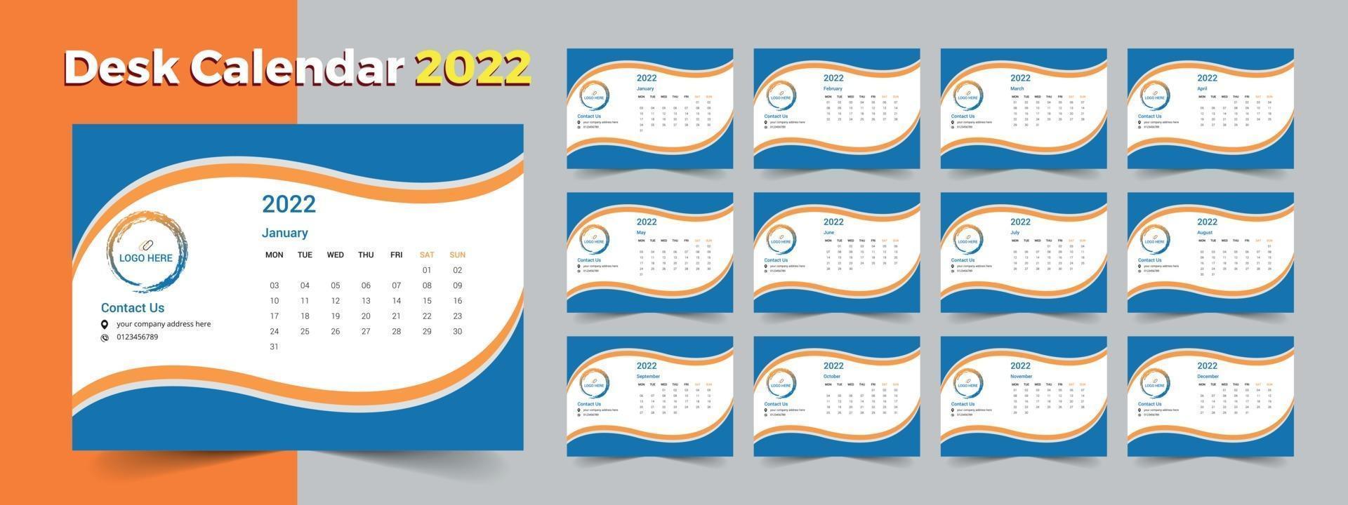 kreativ skrivbordskalender 2022, layoutkalendermall för layout vektor
