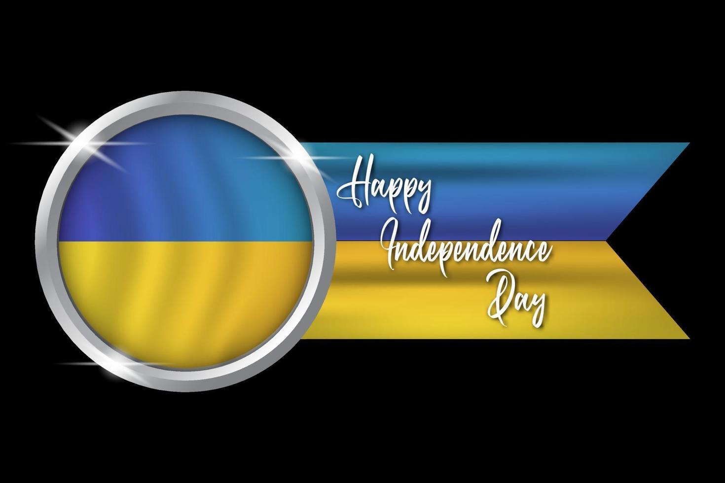 realistisches Flaggenemblem des Unabhängigkeitstages der Ukraine mit silbernem Ring vektor