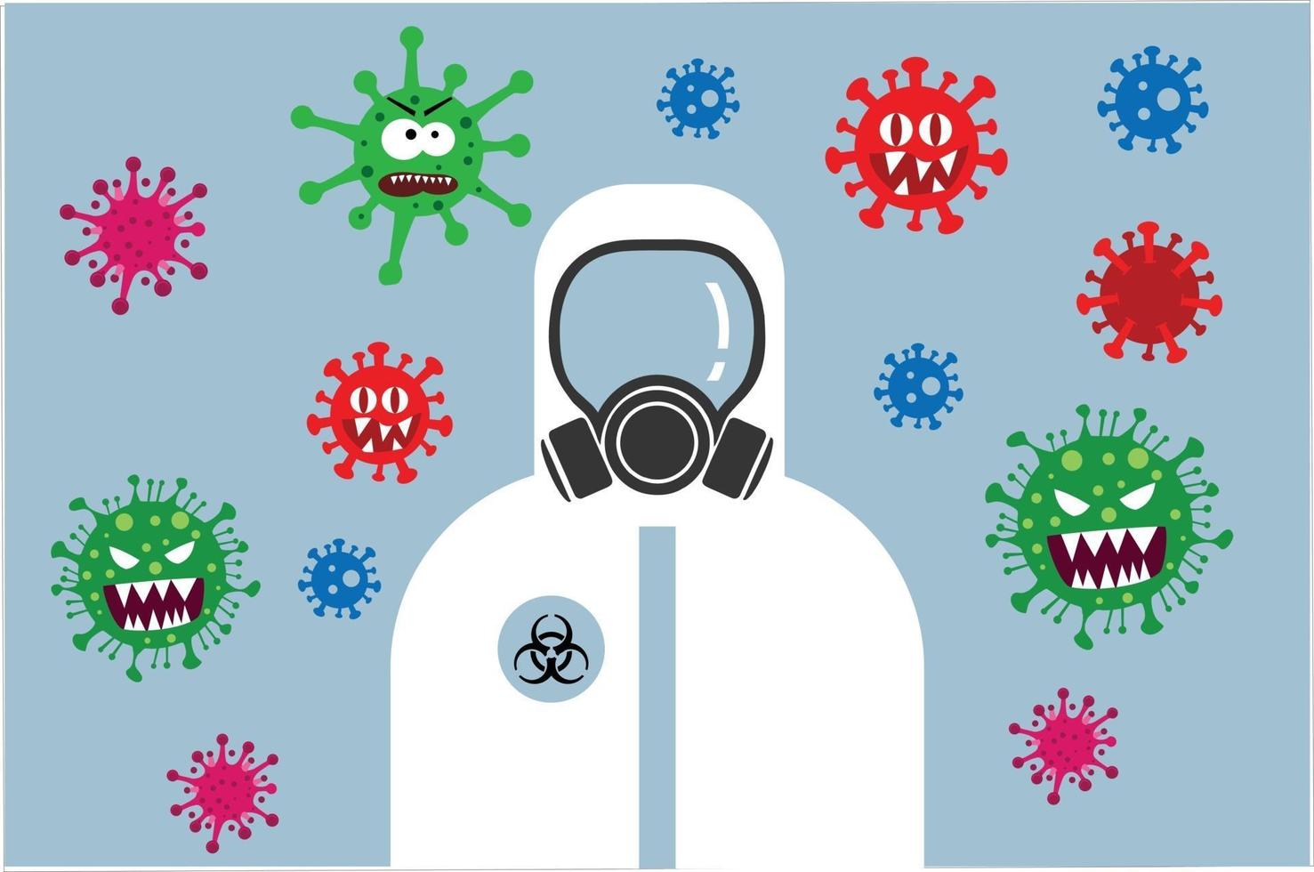 illustration av läkare mot corona covid19 -virus med hazmat -affisch vektor