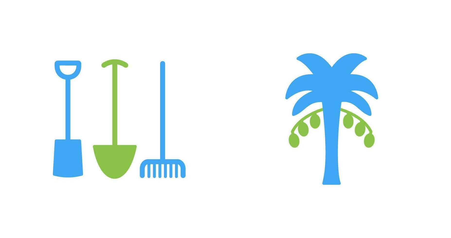 Gartenarbeit Werkzeuge und Palme Baum Symbol vektor