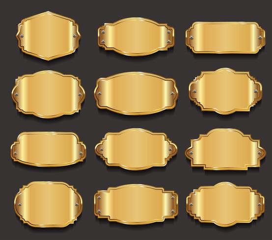 Goldene Sammlung von Metallplatten in Premium-Qualität vektor