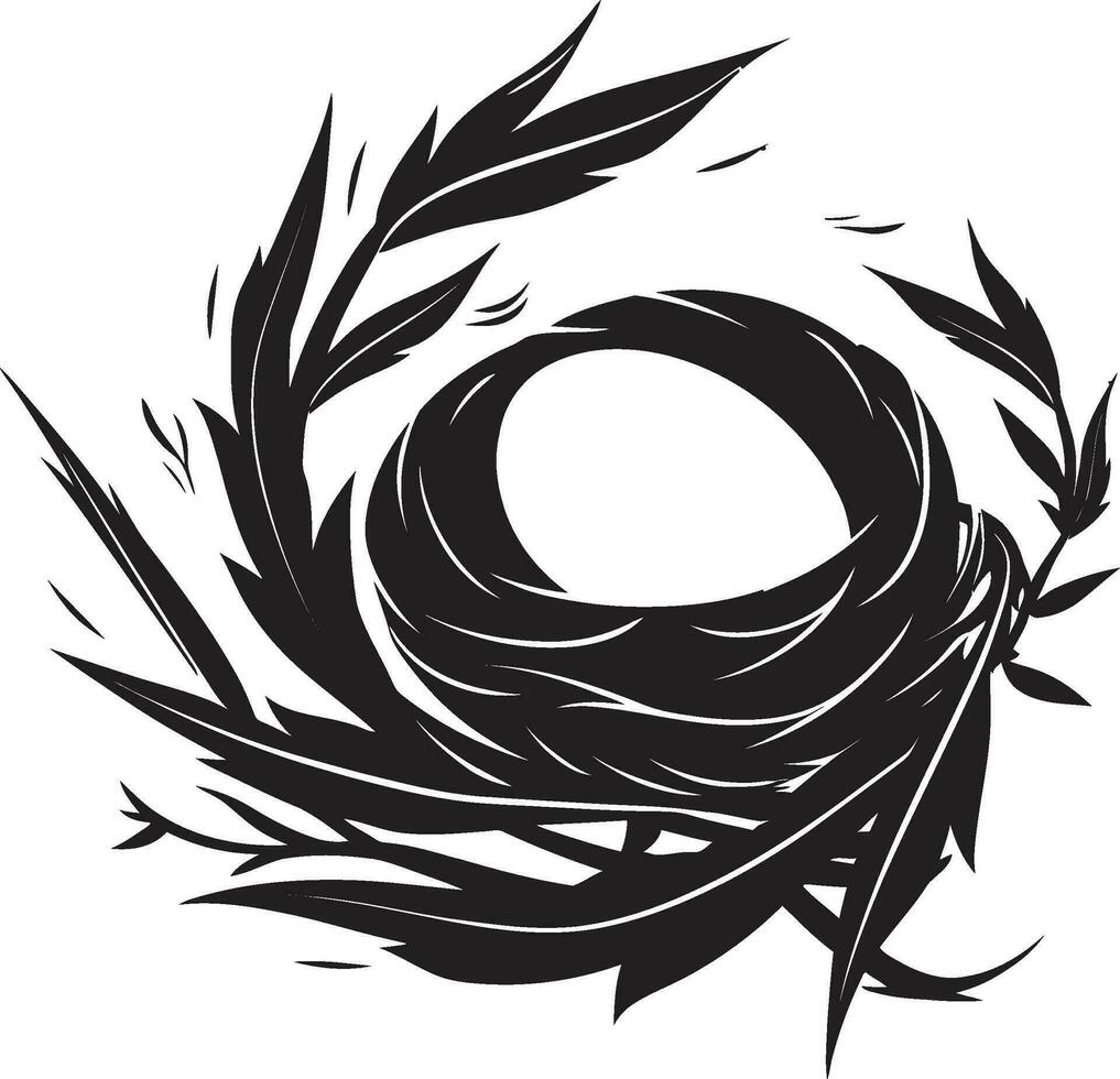 Eleganz im einfarbig schwarz Nest Symbol raffiniert Rückzug schwarz Vogel Nest Logo Kunst vektor